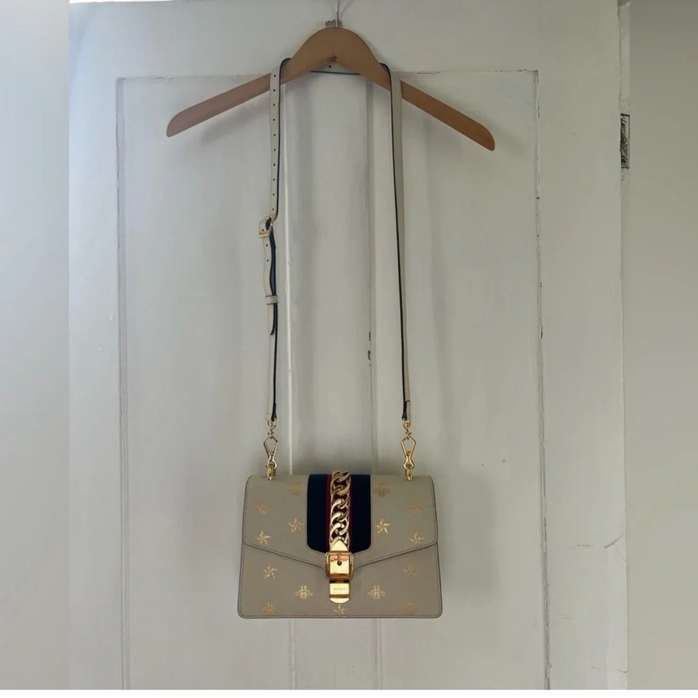 Gucci ivory Gold-Embellished bees and stars crossbody Bag- PM size - Picture 15 of 15